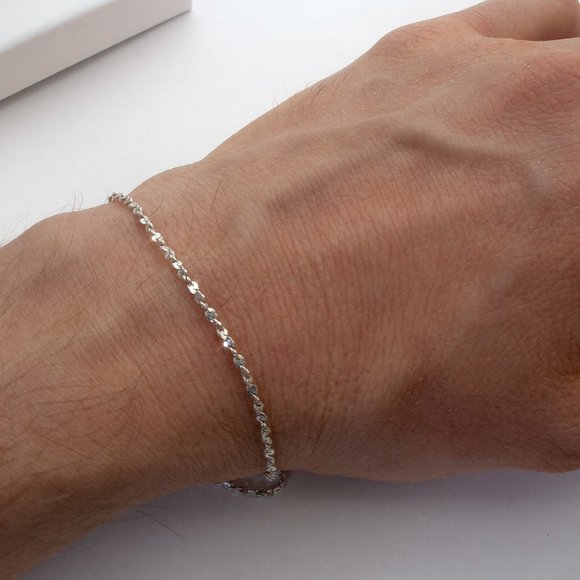 7.5" Sterling Silver Bracelet, Stamped 925 ITALY, Solid Silver Wrist Bracelet - Picture 5 of 7